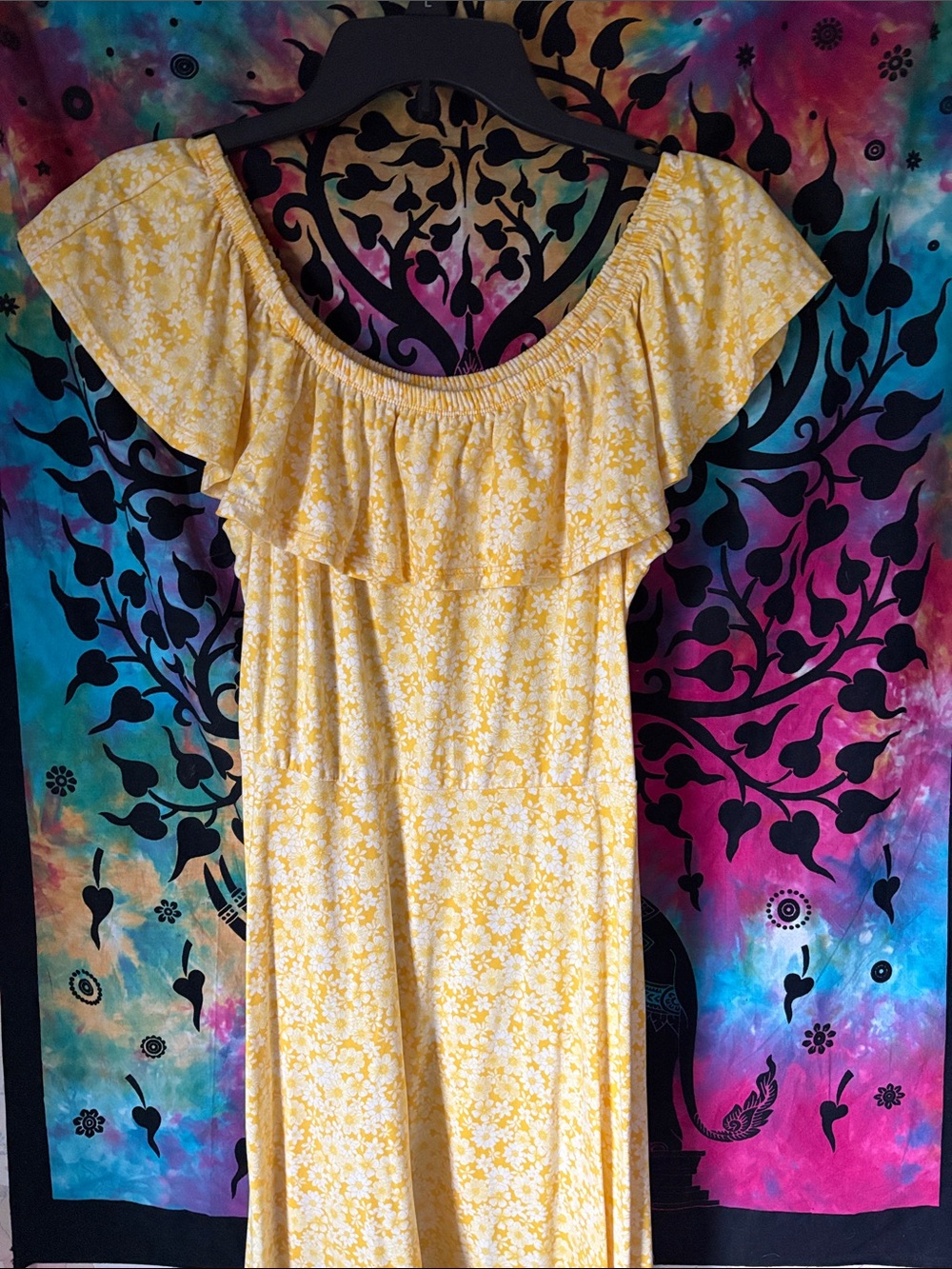 Women’s Yellow Floral Off-Shoulder Ruffle Top